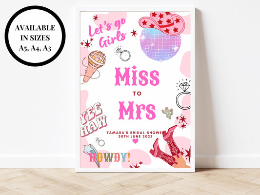 Miss to Mrs Last Rodeo Sign/ Cowgirl Disco Ball Hen Party/ Bridal Shower/ Last Disco/ Let's Go Girls Nashville/ Nash Bash Country Sign