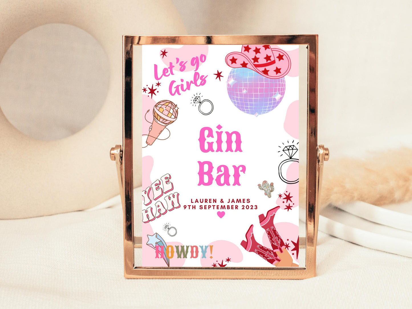 Gin Bar Sign/ Last Rodeo Personalised Cowgirl Disco Ball Hen Party/ Drinks Alcohol Cocktail/ Let's Go Girls Nashville/Nash Bash Country Sign