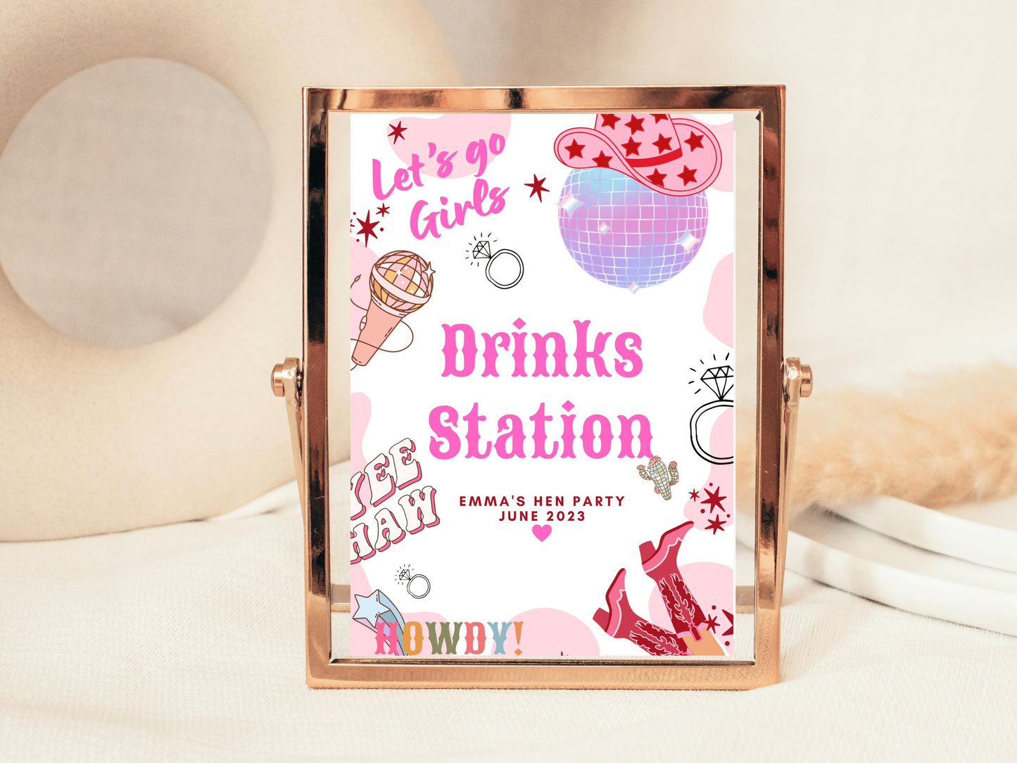 Drinks Station Sign/ Last Rodeo Personalised Disco Ball Hen Party/ Drinks Alcohol Cocktail/ Let's Go Girls Nashville/Nash Bash Country Sign