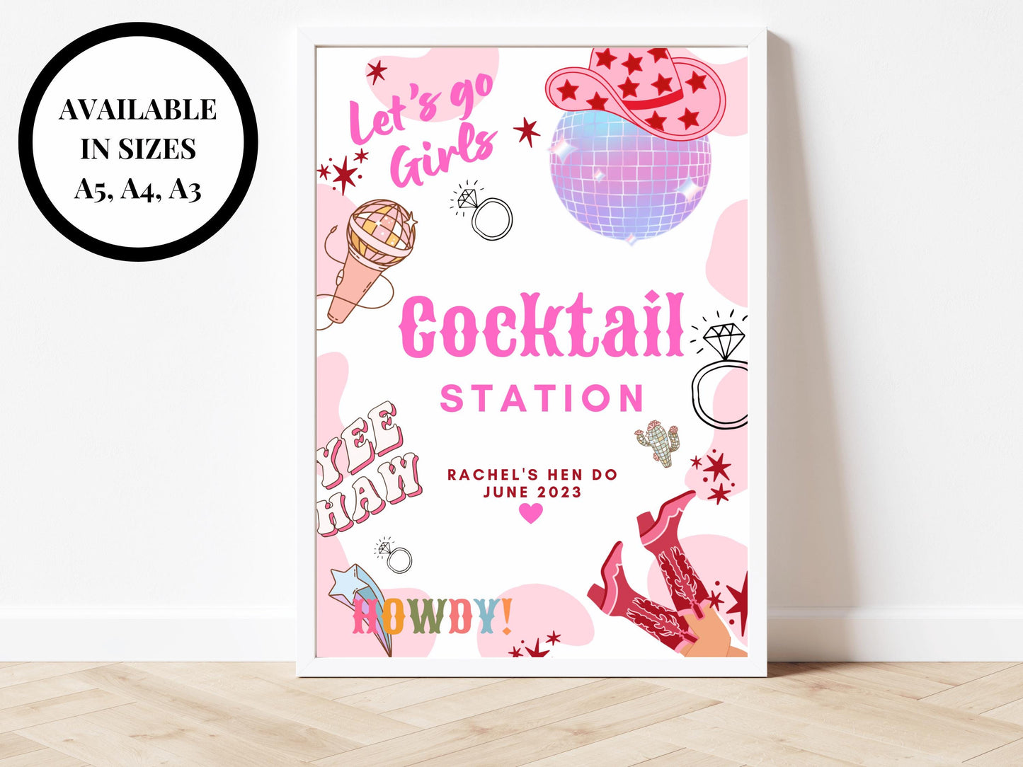 Cocktail Station Sign/ Last Rodeo Personalised Disco Ball Hen Party/ Drinks Alcohol/ Let's Go Girls Nashville/ Nash Bash Country Sign