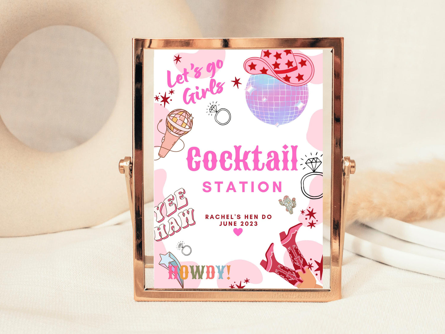 Cocktail Station Sign/ Last Rodeo Personalised Disco Ball Hen Party/ Drinks Alcohol/ Let's Go Girls Nashville/ Nash Bash Country Sign