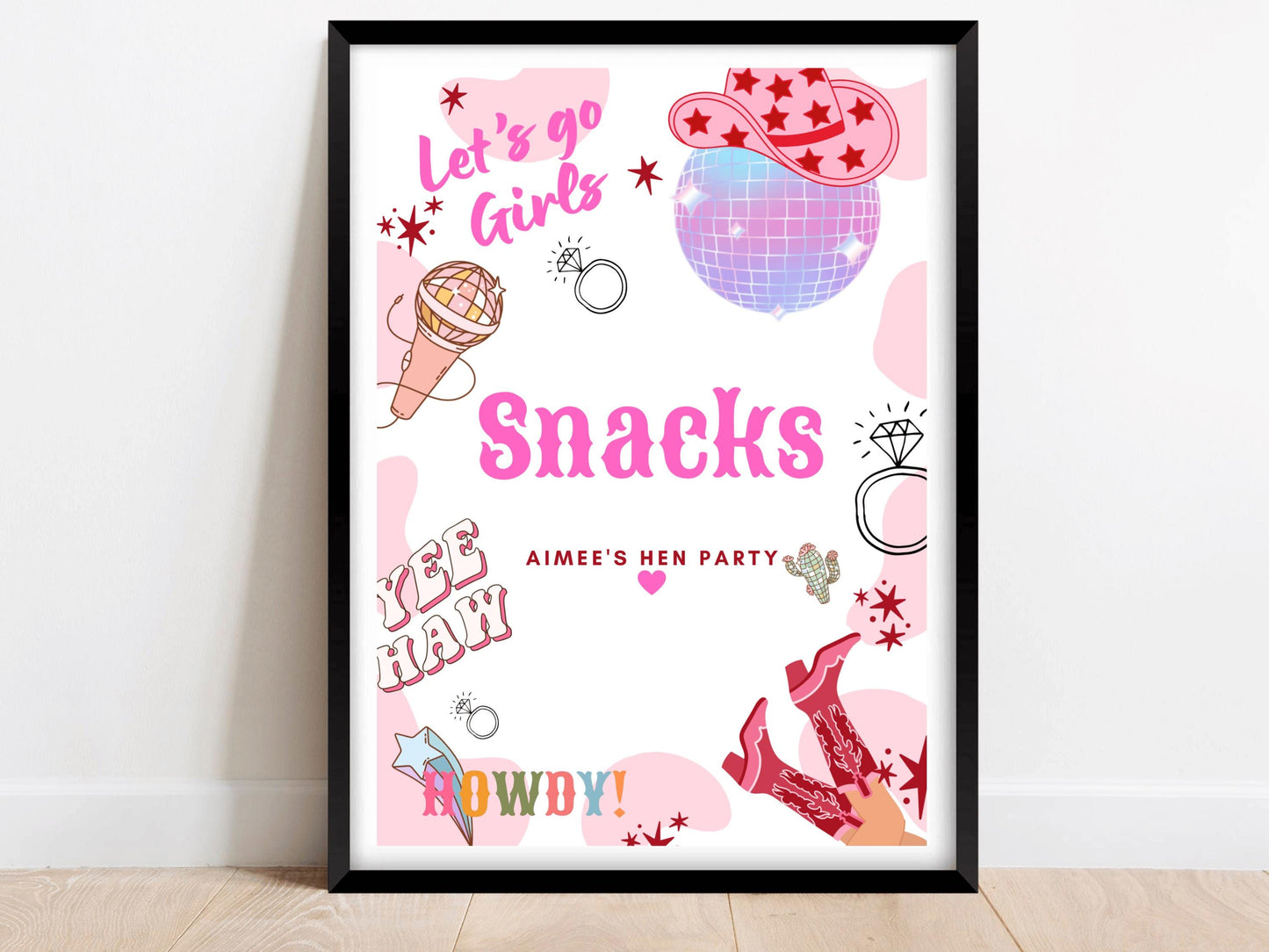 Snacks Sign/ Last Rodeo Personalised Cowgirl Hen Party/ Bridal Shower/ Food Dessert Cake/ Let's Go Girls Nashville/ Nash Bash Country Sign