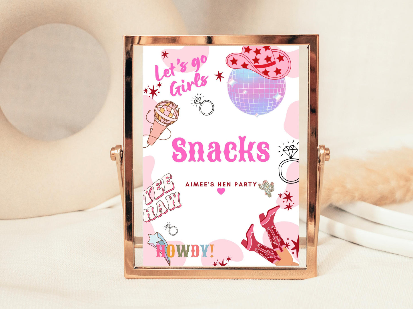 Snacks Sign/ Last Rodeo Personalised Cowgirl Hen Party/ Bridal Shower/ Food Dessert Cake/ Let's Go Girls Nashville/ Nash Bash Country Sign