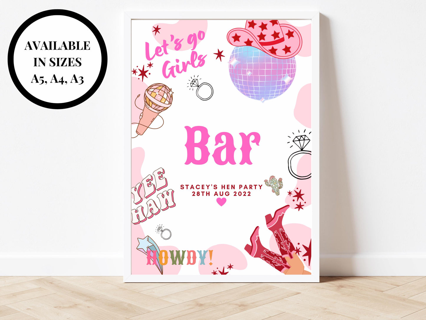 Bar Sign/ Pimp Your Prosecco/ Last Rodeo Personalised Disco Ball Hen Party/ Drinks Alcohol/ Let's Go Girls Nashville/ Nash Bash Country Sign