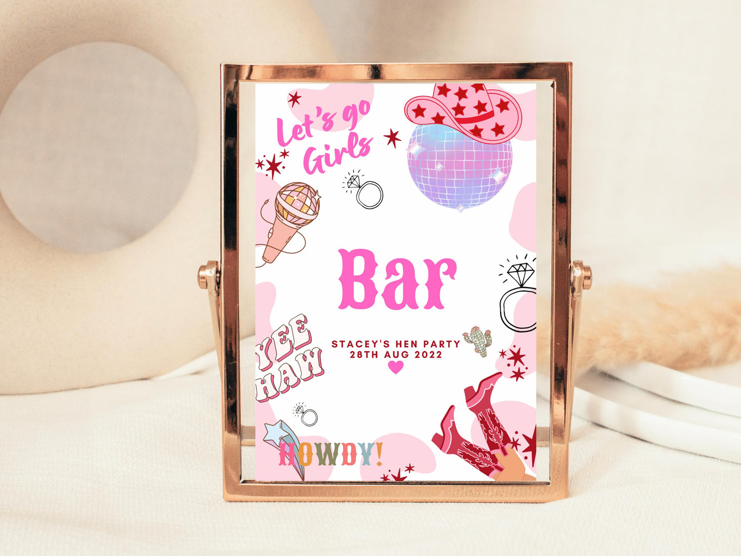 Bar Sign/ Pimp Your Prosecco/ Last Rodeo Personalised Disco Ball Hen Party/ Drinks Alcohol/ Let's Go Girls Nashville/ Nash Bash Country Sign