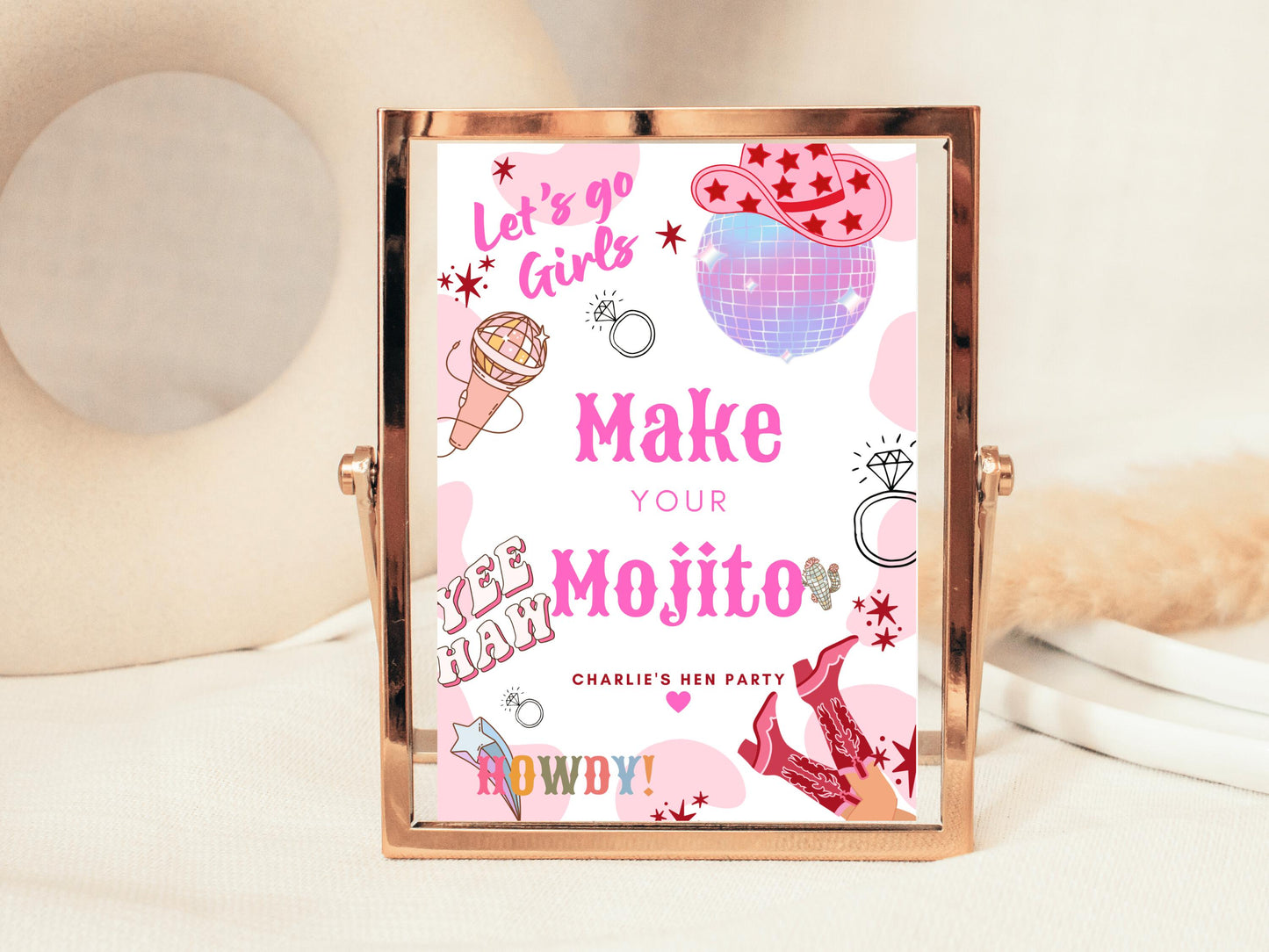 Make Your Mojito Sign/ Last Rodeo Personalised Disco Ball Hen Party/ Drinks Alcohol/ Let's Go Girls Nashville/ Nash Bash Country Sign