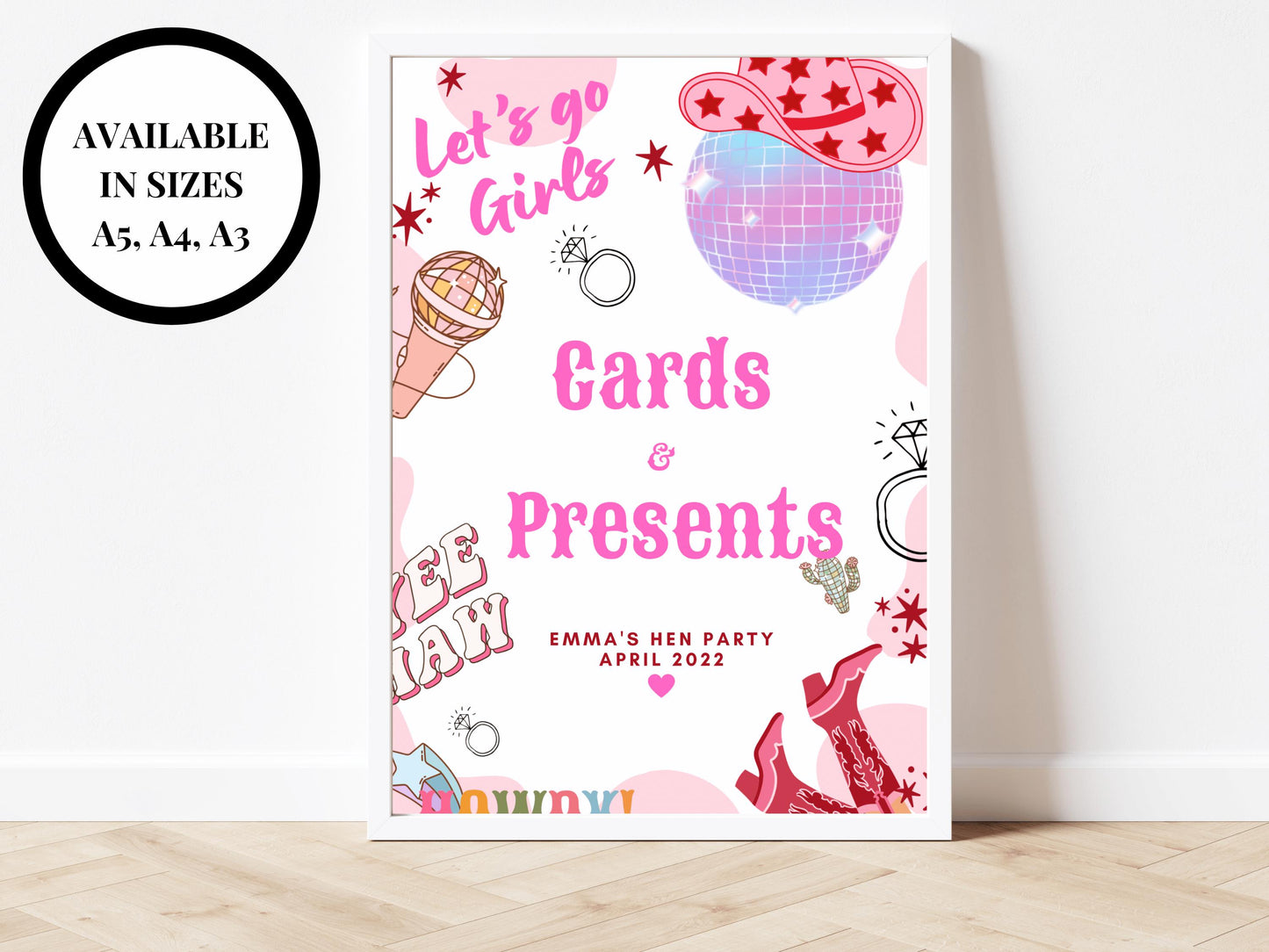 Cards and Presents Sign/ Last Rodeo Personalised Disco Ball Hen Party/ Let's Go Girls Nashville/ Nash Bash Country Gifts Sign