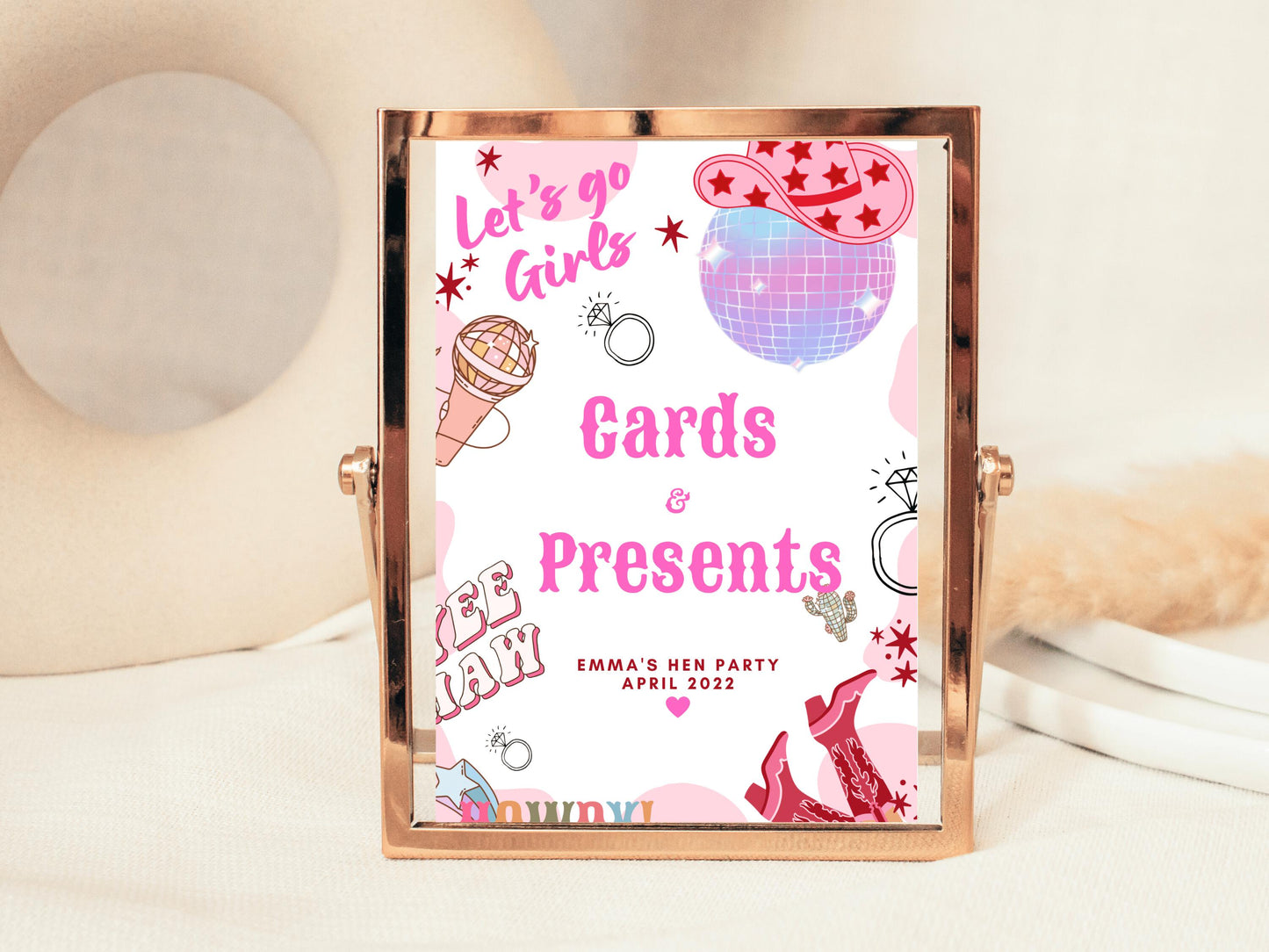 Cards and Presents Sign/ Last Rodeo Personalised Disco Ball Hen Party/ Let's Go Girls Nashville/ Nash Bash Country Gifts Sign