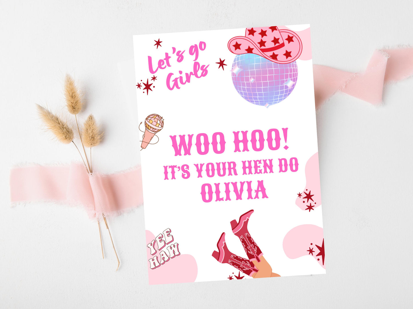 Woo Hoo Its Your Hen Do Card/ Last Rodeo Personalised Disco Ball Hen Party/ Let's Go Girls Nashville/ Nash Bash Country Gifts Greeting Card