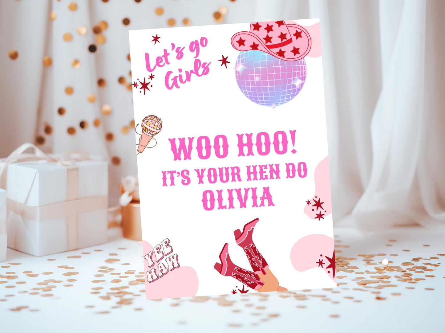 Woo Hoo Its Your Hen Do Card/ Last Rodeo Personalised Disco Ball Hen Party/ Let's Go Girls Nashville/ Nash Bash Country Gifts Greeting Card