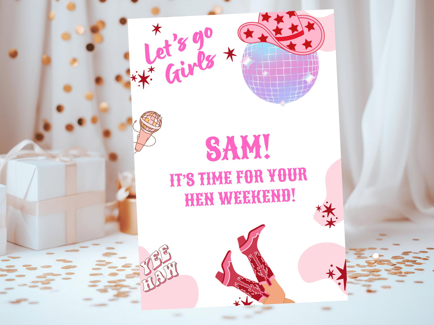 Its Time For Your Hen Weekend Card/ Last Rodeo Personalised Disco Hen Party/ Let's Go Girls Nashville/ Nash Bash Country Gifts Greeting Card