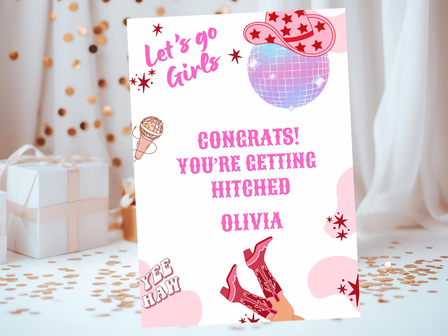 Congrats Your Getting Hitched Card/ Last Rodeo Personalised Disco Hen Party/ Let's Go Girls Nashville/ Nash Bash Country Gifts Greeting Card