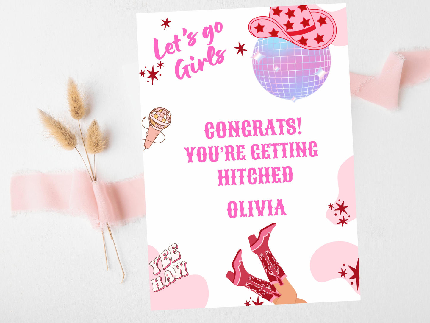 Congrats Your Getting Hitched Card/ Last Rodeo Personalised Disco Hen Party/ Let's Go Girls Nashville/ Nash Bash Country Gifts Greeting Card