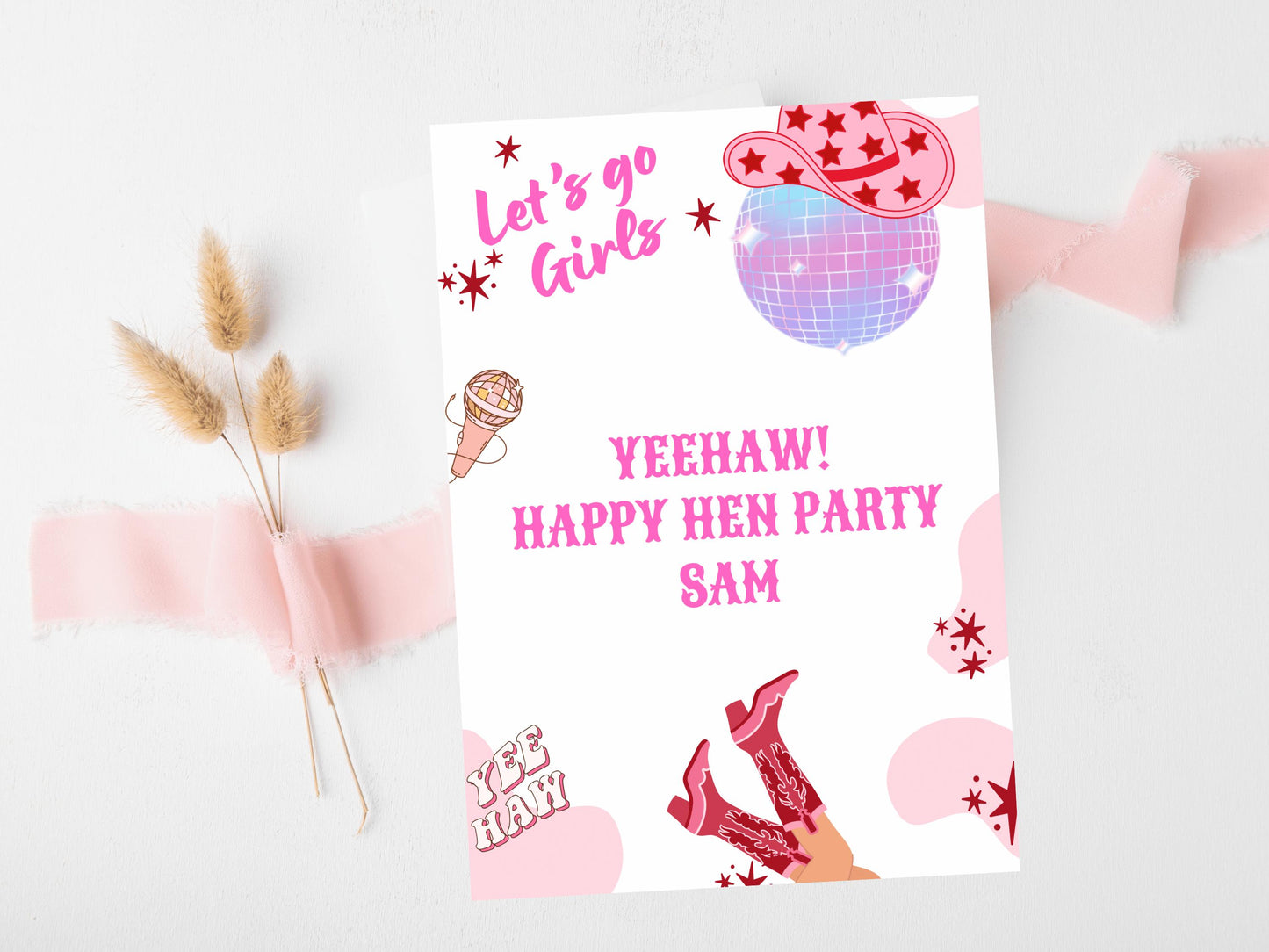 Yeehaw Happy Hen Party Card/ Last Rodeo Personalised Disco Hen Party/ Let's Go Girls Nashville/ Nash Bash Country Gifts Greeting Card