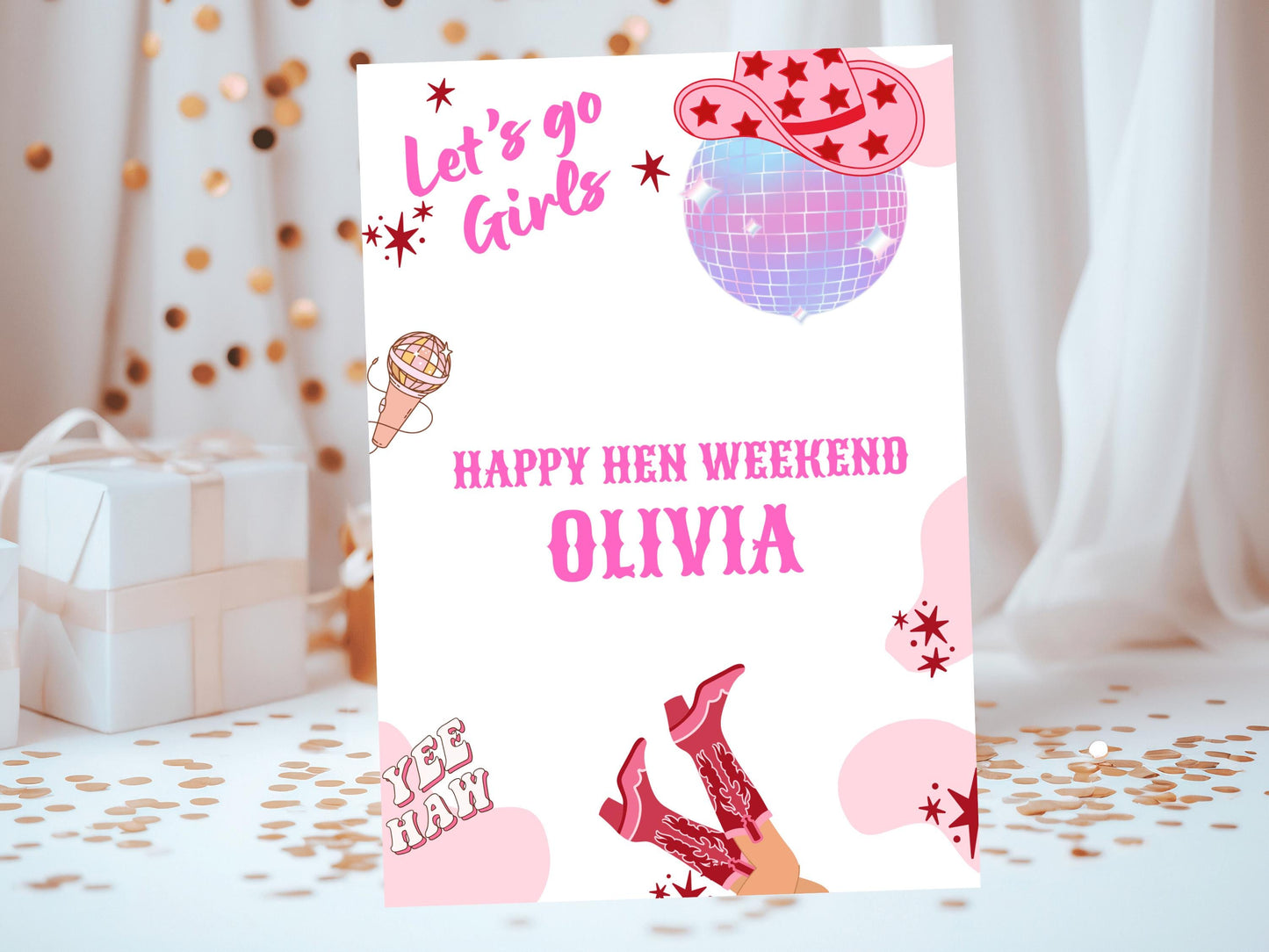 Happy Hen Weekend Card/ Last Rodeo Personalised Disco Ball Hen Party/ Let's Go Girls Nashville/ Nash Bash Country Gifts Greeting Card