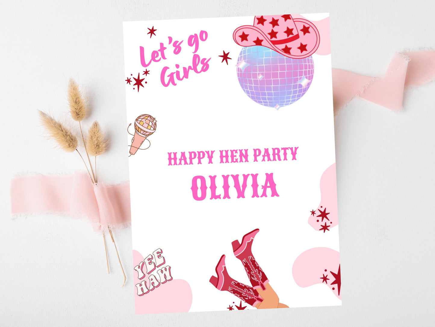 Happy Hen Party Card/ Last Rodeo Personalised Disco Hen Party/ Let's Go Girls Nashville/ Nash Bash Country Gifts Bridal Shower Greeting Card