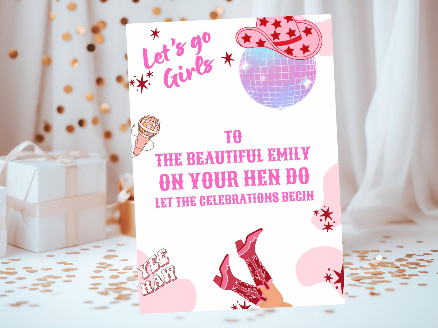 Let the Celebrations Begin Card/ Last Rodeo Personalised Disco Hen Party/ Let's Go Girls Nashville/ Nash Bash Country Gifts Greeting Card