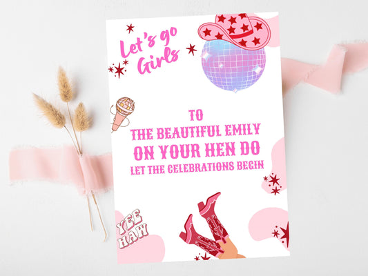 Let the Celebrations Begin Card/ Last Rodeo Personalised Disco Hen Party/ Let's Go Girls Nashville/ Nash Bash Country Gifts Greeting Card