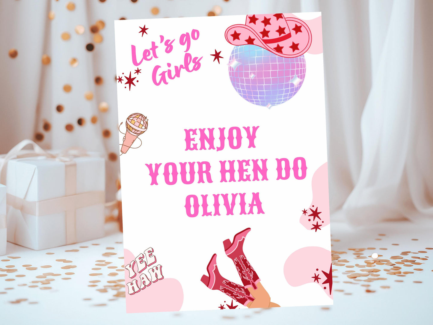 Enjoy Your Hen Do Card/ Last Rodeo Personalised Disco Hen Party/ Let's Go Girls Nashville/ Nash Bash Country Gifts Bridal Shower Card