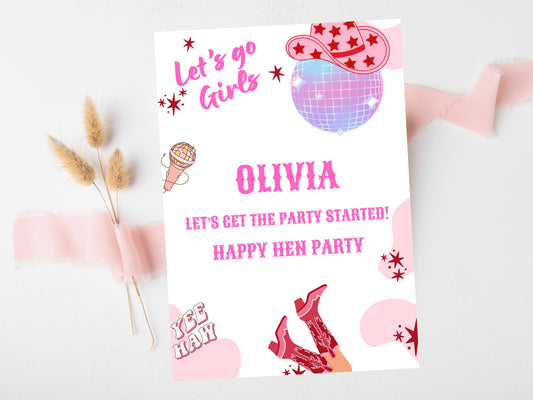 Lets Get This Party Started Card/ Last Rodeo Personalised Disco Hen Party/ Let's Go Girls Nashville/ Nash Bash Country Gifts Greeting Card