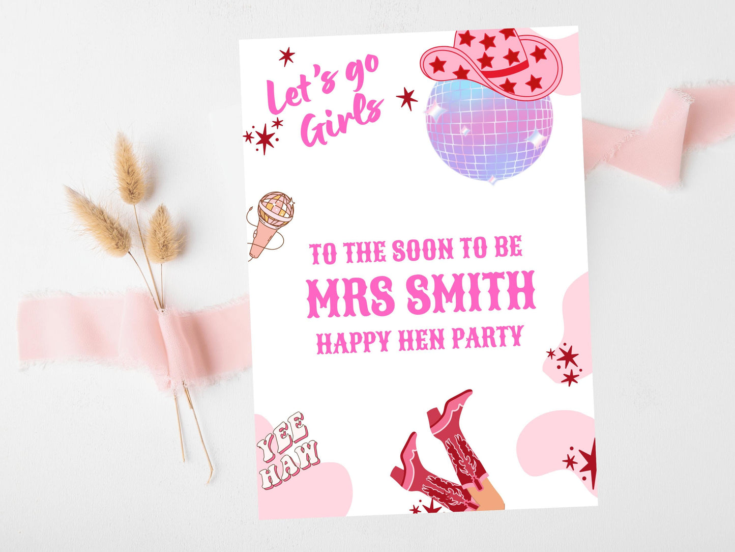 To the Soon to Be Mrs Card/ Last Rodeo Personalised Disco Happy Hen Party/ Let's Go Girls Nashville/ Nash Bash Country Gifts Bridal Card