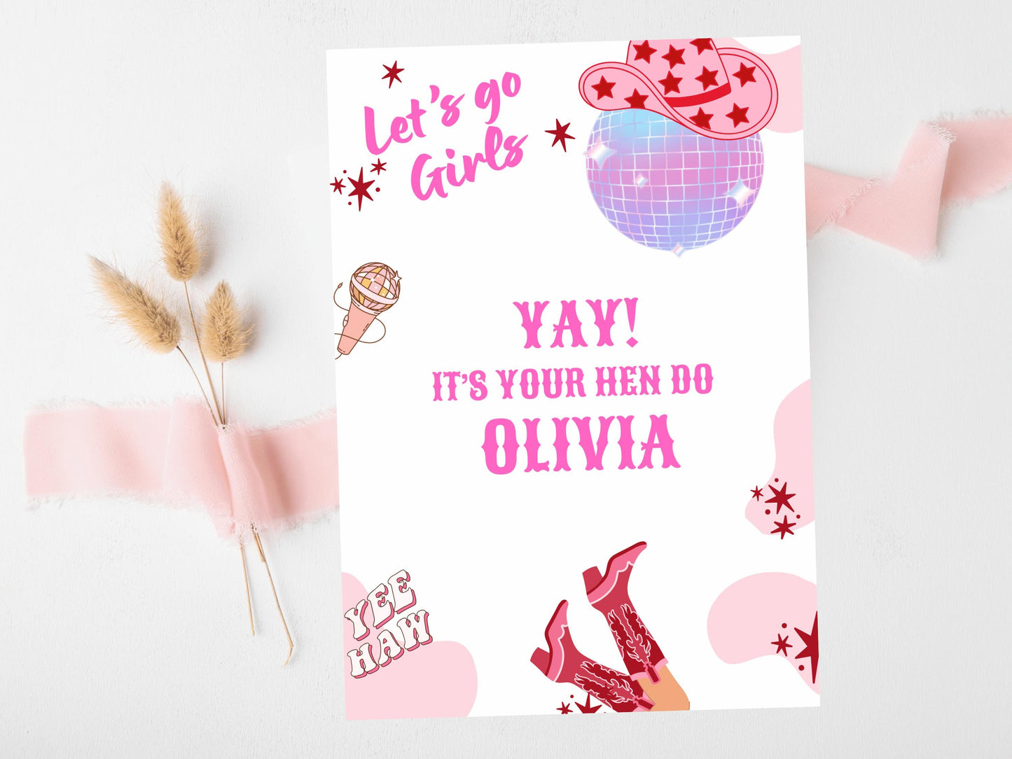 Yay Its Your Hen Do Card/ Last Rodeo Personalised Disco Hen Party/ Let's Go Girls Nashville/ Nash Bash Country Gifts Bridal Shower Card