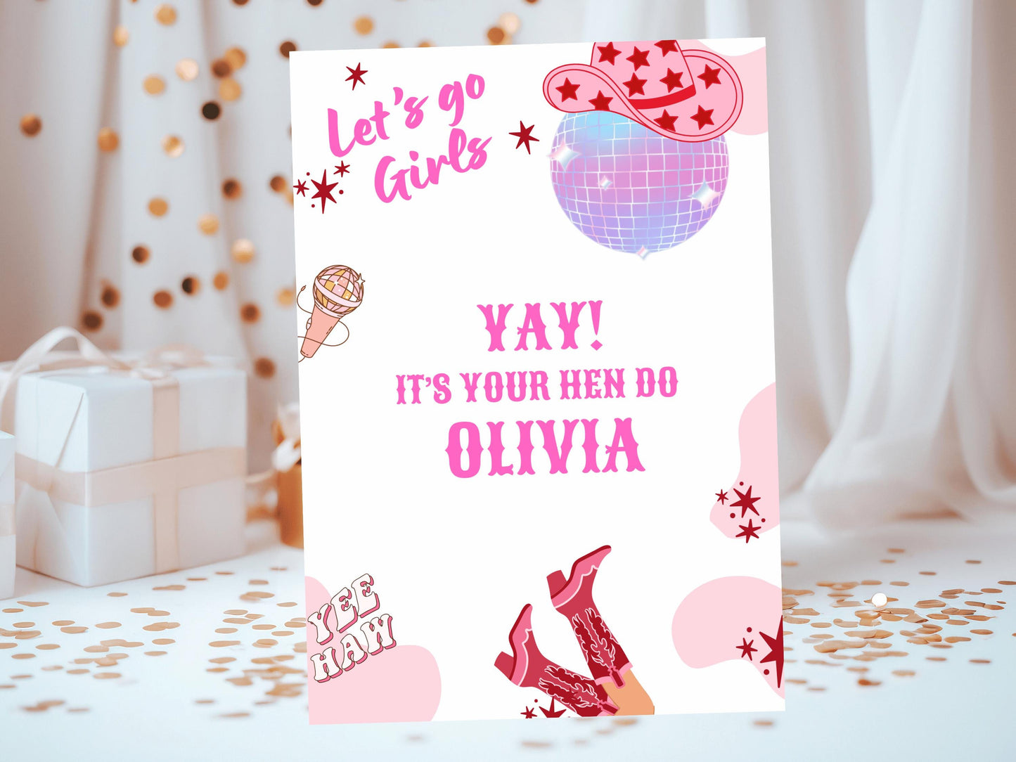 Yay Its Your Hen Do Card/ Last Rodeo Personalised Disco Hen Party/ Let's Go Girls Nashville/ Nash Bash Country Gifts Bridal Shower Card