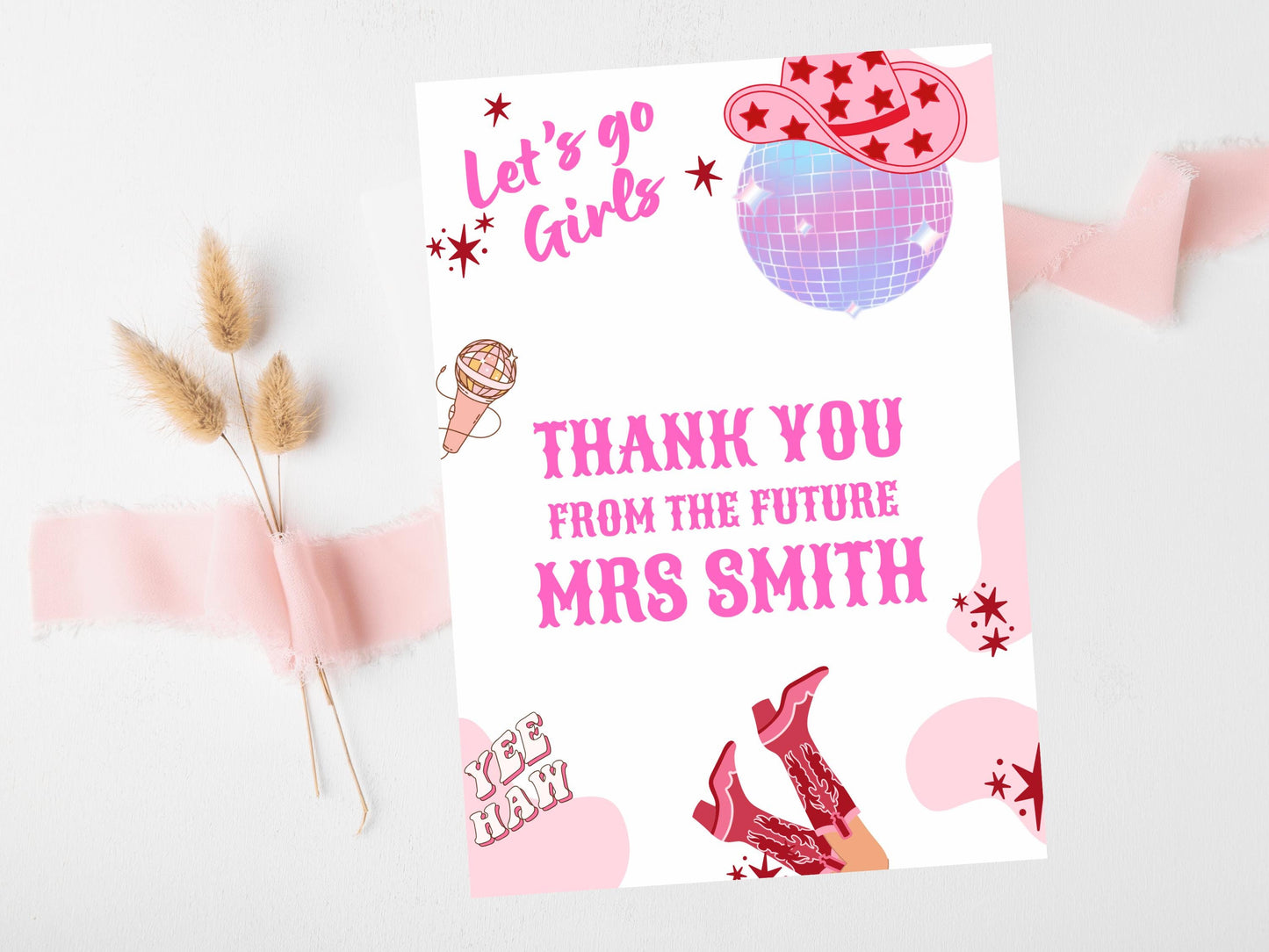 Thank You from the Future Mrs Hen Party Card/ Last Rodeo Personalised Disco Ball Hen Party/ Let's Go Girls Nashville/ Nash Bash Country Card