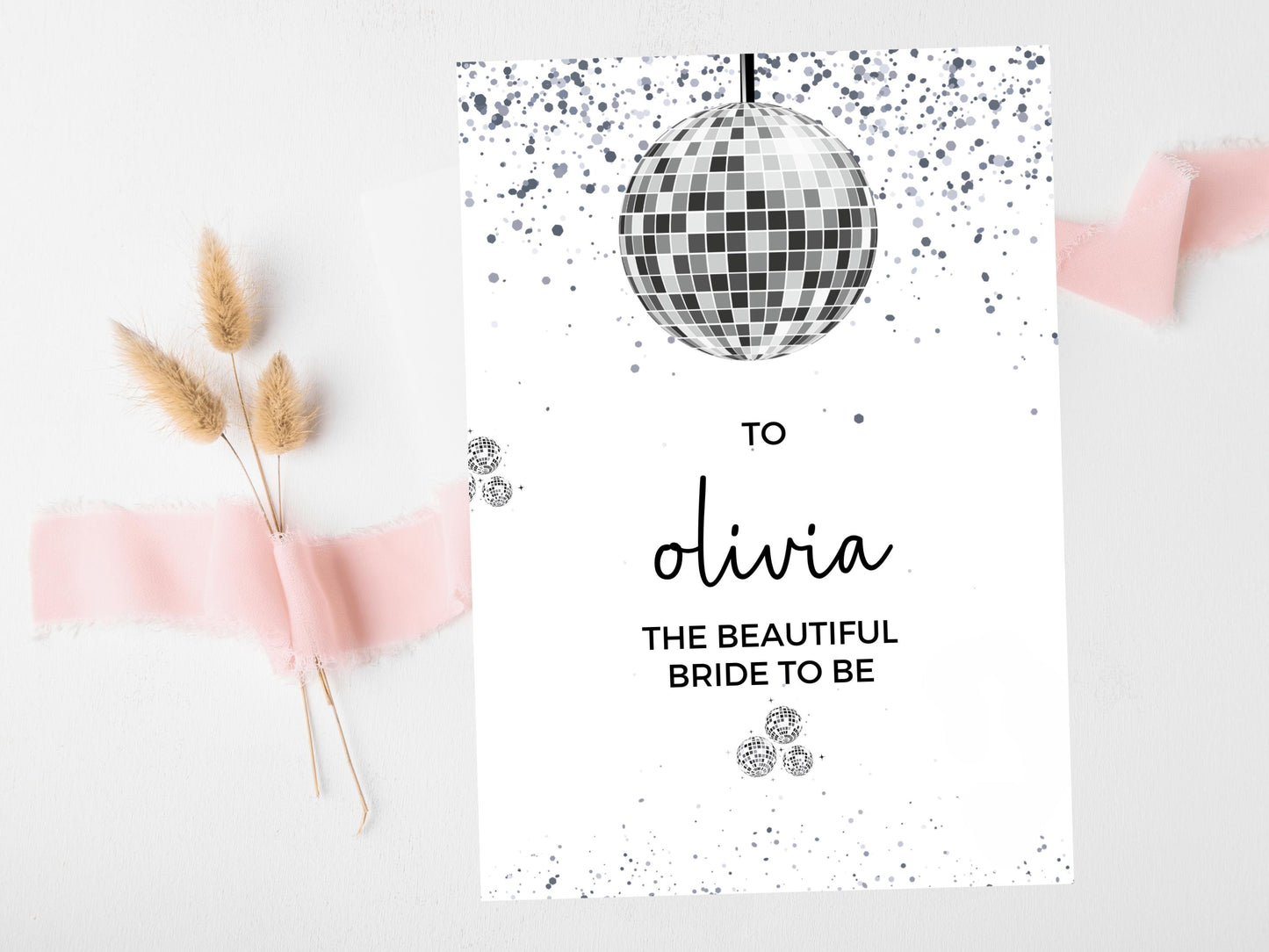 The Beautiful Bride to Be Card/ Personalised Silver Disco Ball Hen Party Weekend Greetings Card/ Team Bride Bridal Shower/ Last Disco Card