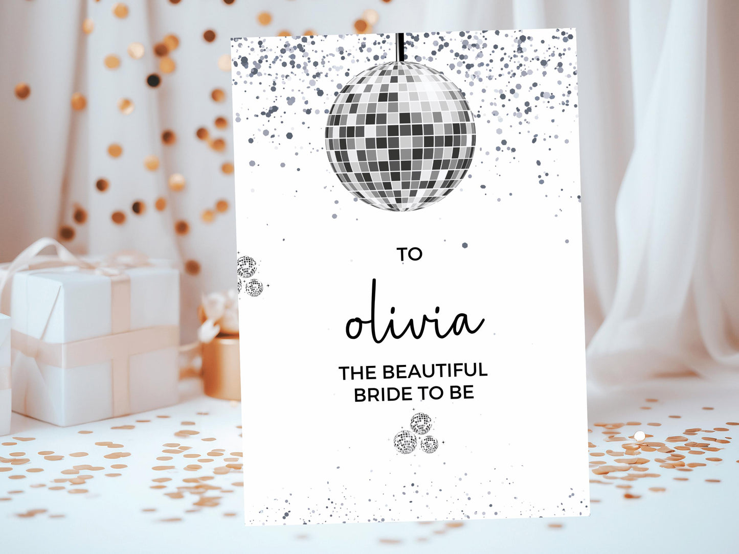 The Beautiful Bride to Be Card/ Personalised Silver Disco Ball Hen Party Weekend Greetings Card/ Team Bride Bridal Shower/ Last Disco Card