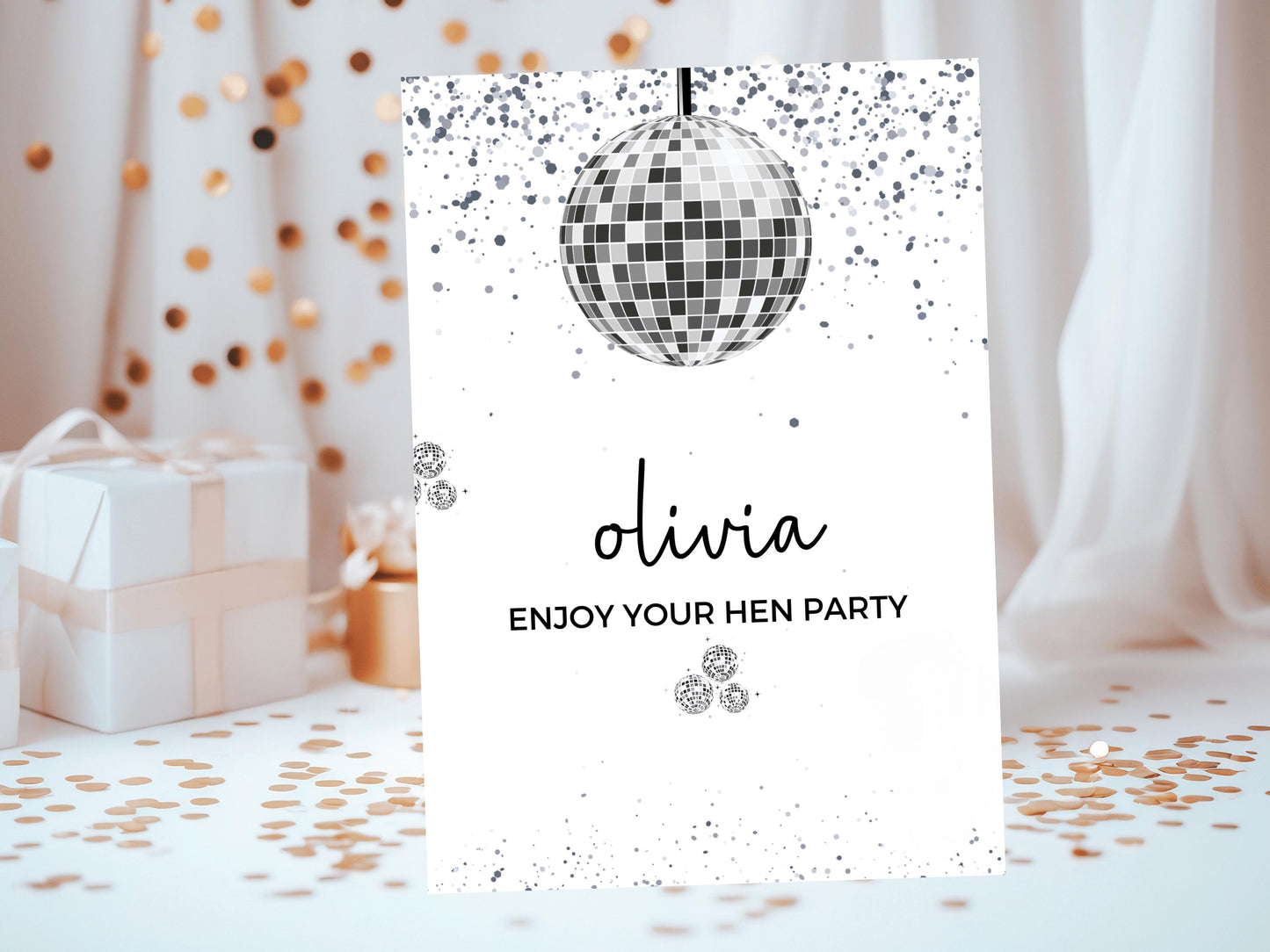 Enjoy Your Hen Party Card/ Personalised Silver Disco Ball Hen Party Greetings Card/ Team Bride Bridal Shower/ Last Disco Bachelorette Card