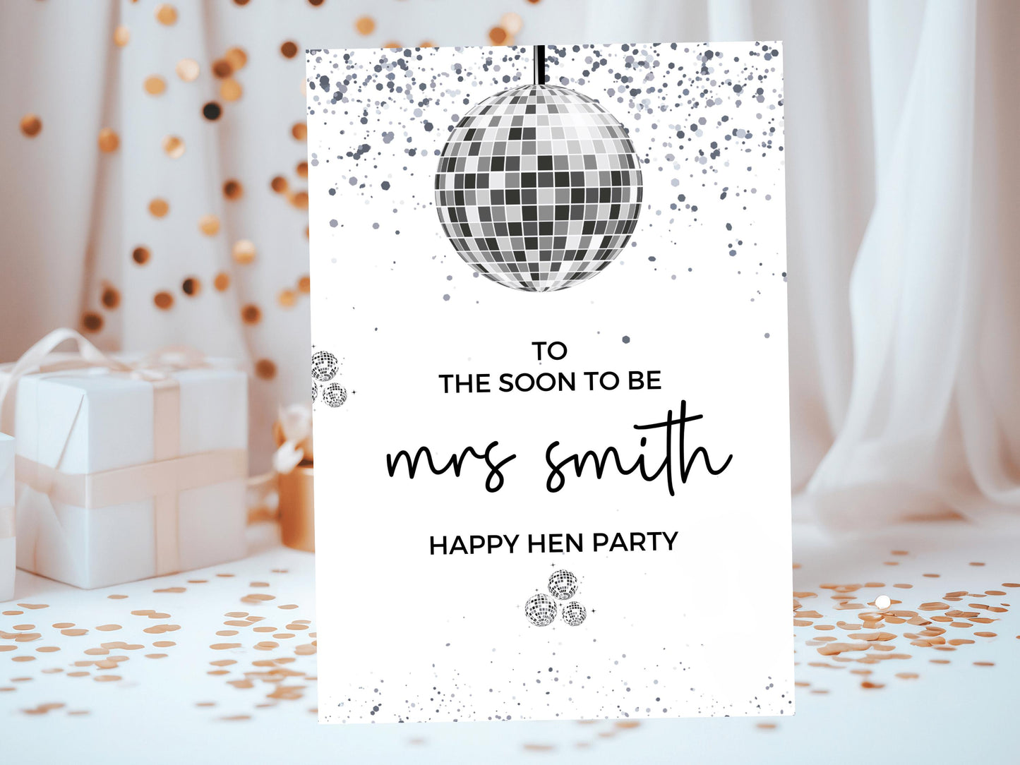 To the Soon to Be Mrs Card/ Personalised Silver Disco Ball Hen Party Weekend Greetings Card/ Team Bride Bridal Shower/ Last Disco Card