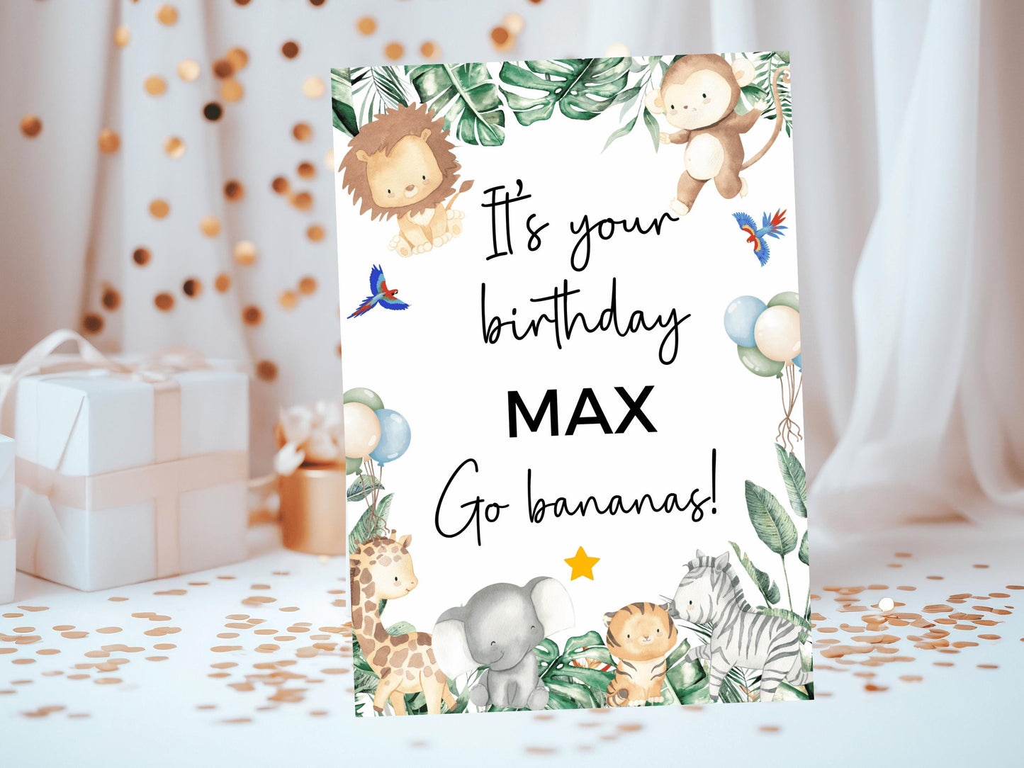 Its Your Birthday Go Bananas Happy Birthday Card/ Safari Theme Birthday Greetings Cards/ Childrens Birthday Party/ Jungle Animals