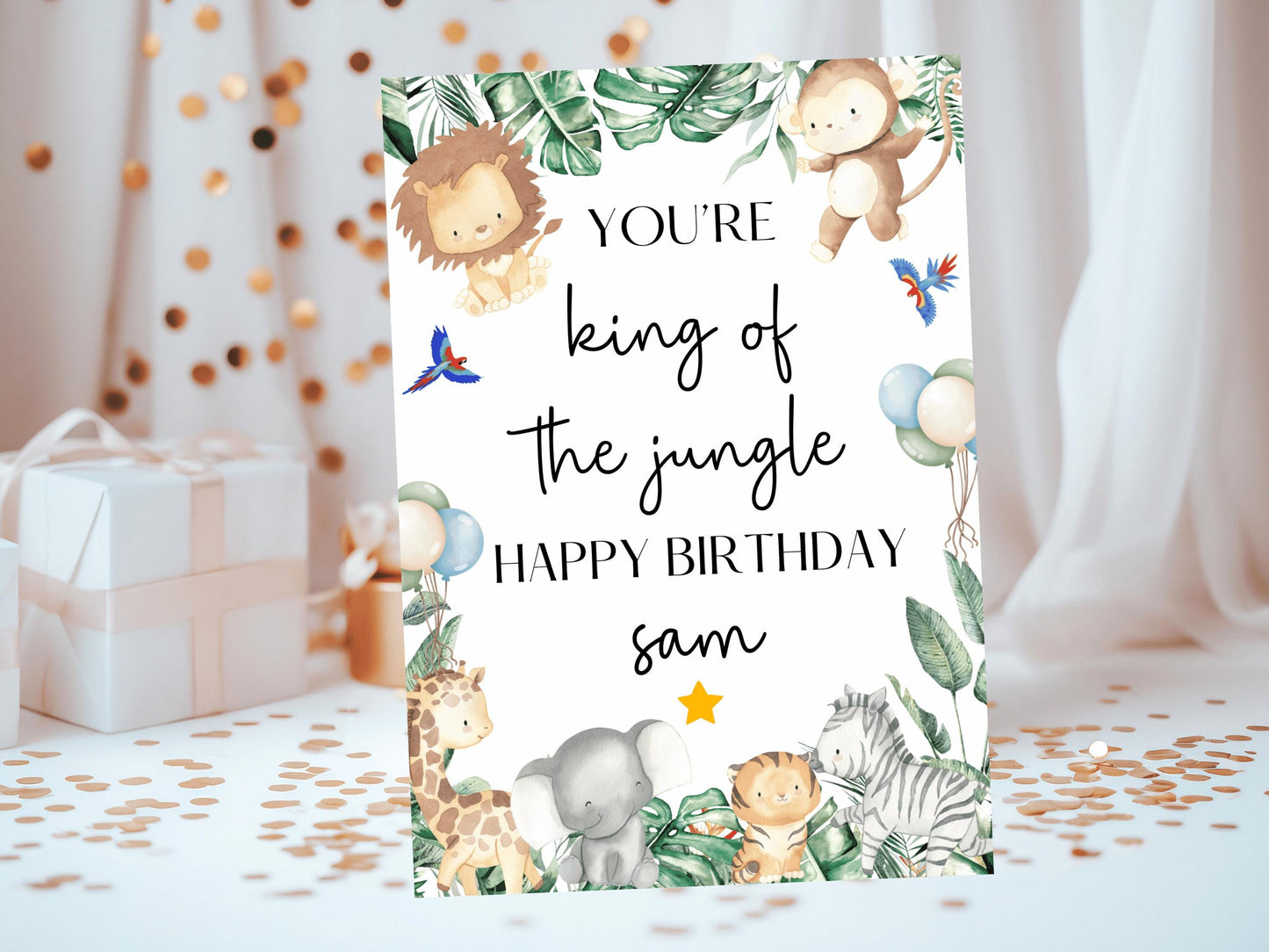 Youre King of the Jungle Happy Birthday Card/ Safari Theme Birthday Greeting Cards/ Childrens Birthday Party/ King of the Jungle Animals