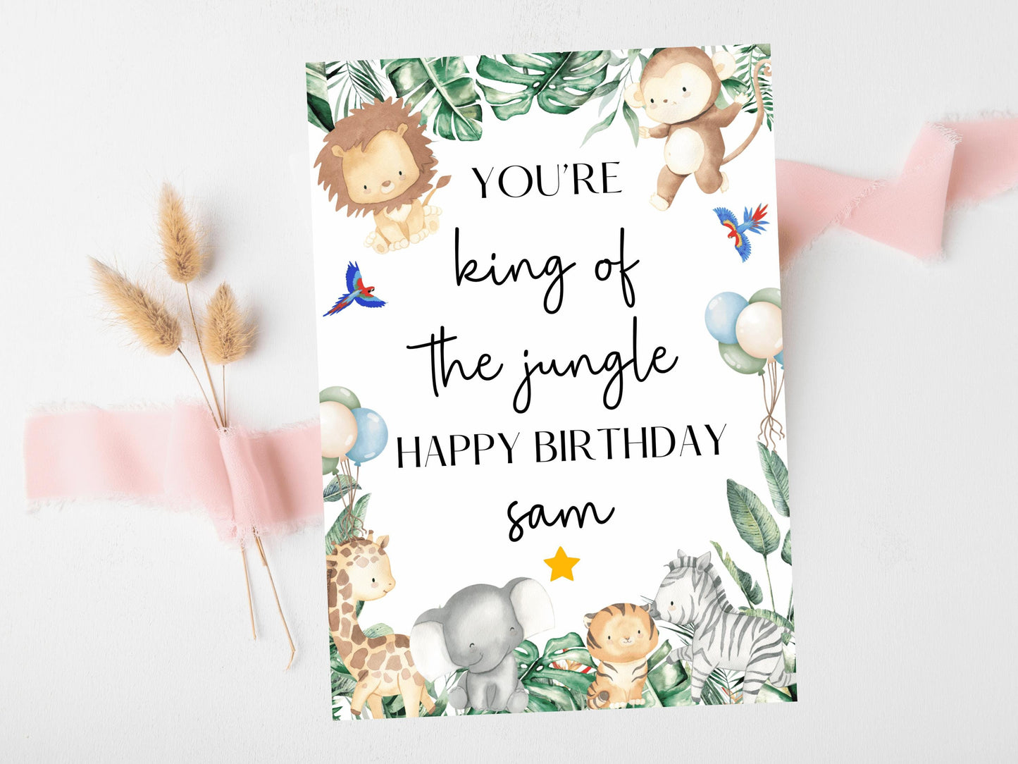 Youre King of the Jungle Happy Birthday Card/ Safari Theme Birthday Greeting Cards/ Childrens Birthday Party/ King of the Jungle Animals