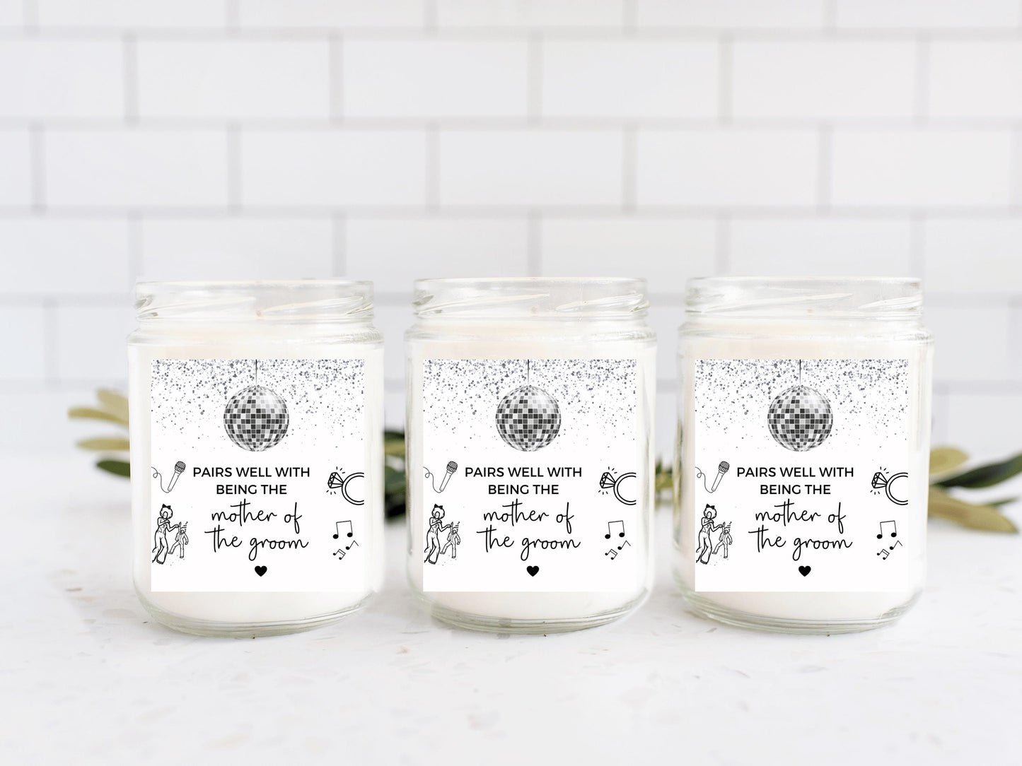 Pairs Well With Being the Mother of the Groom Candle Label/ Personalised Silver Disco Ball Hen Party Candle Favour/ Bridal Shower Sticker