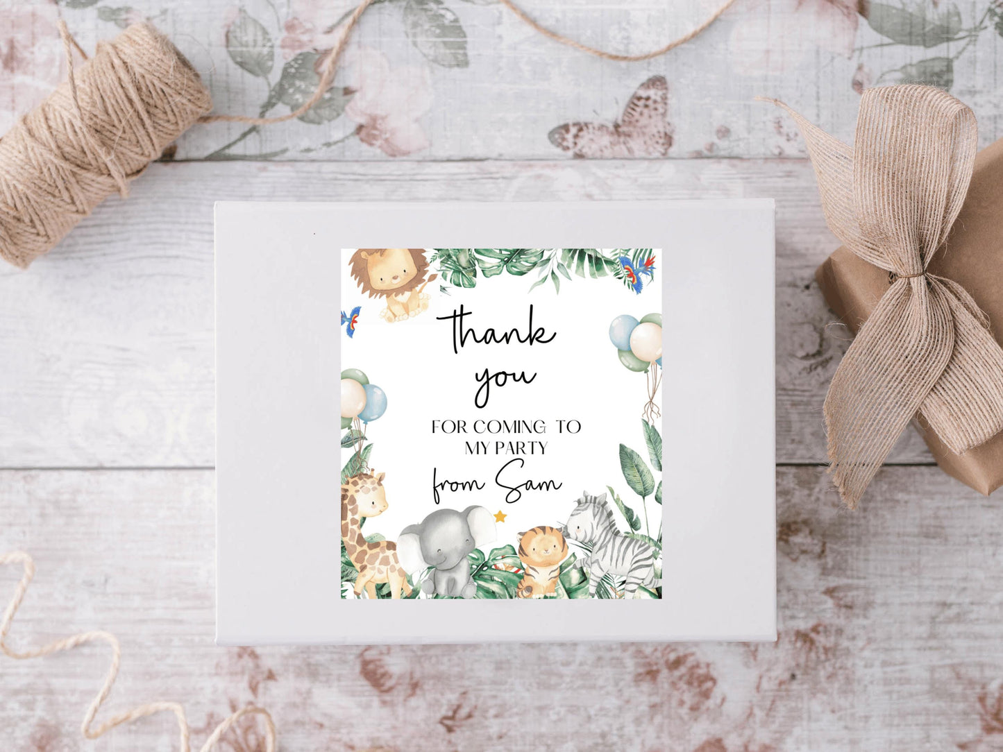 Thank You for Coming to My Birthday Party Gift Bag Label/ Personalised Happy Birthday Box Sticker/ Safari Animals Theme Party Favours Label