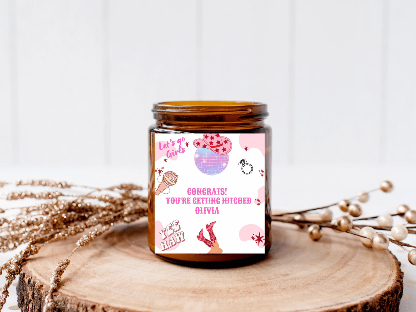 Congrats Youre Getting Married Candle Sticker/ Bachelorette Party Last Rodeo Personalised Bridal Shower Hen Party/ Let's Go Girls Nashville