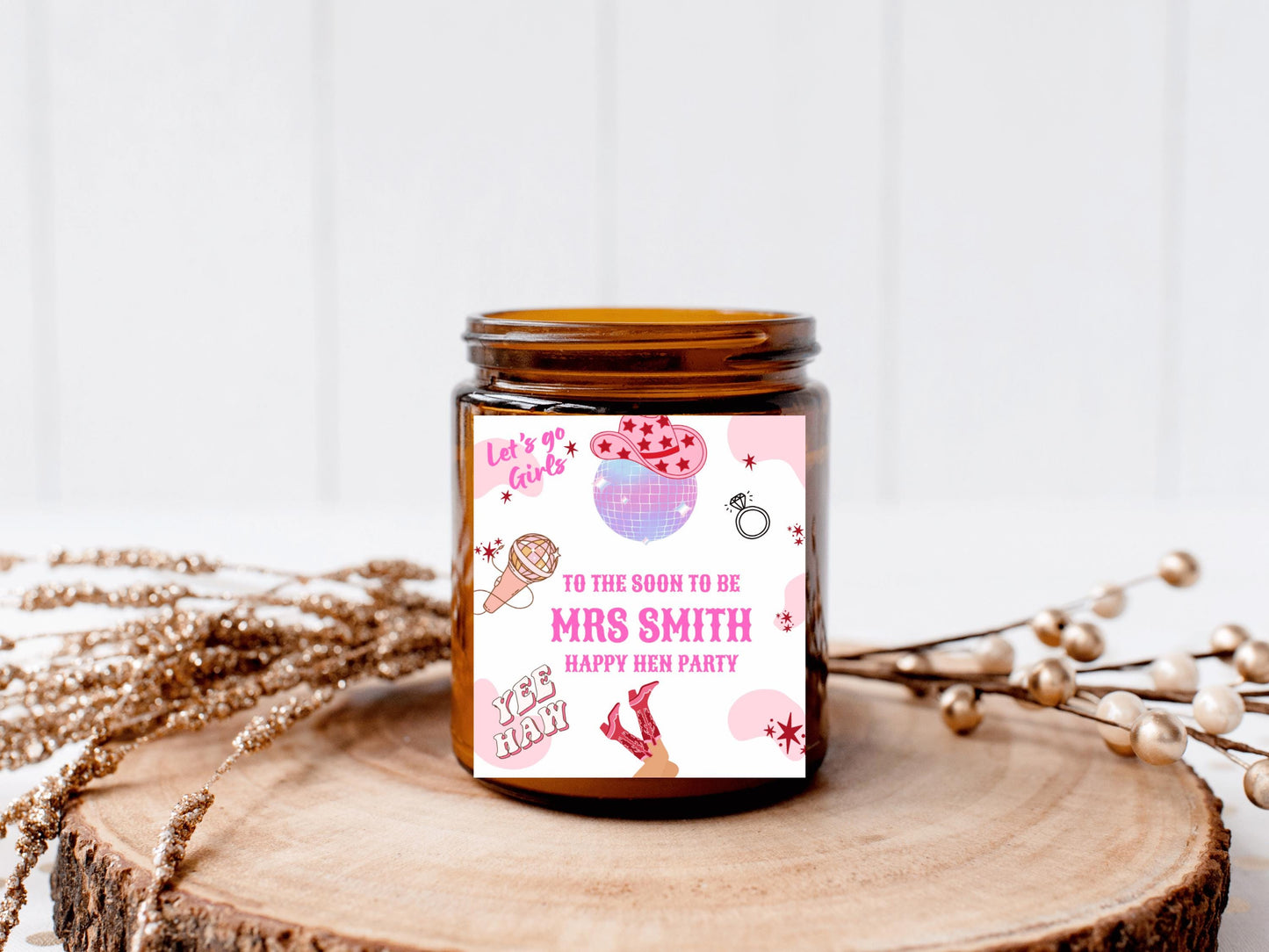 To the Soon to Be Mrs Happy Hen Party Shower Candle Sticker/ Bachelorette Party Last Rodeo Personalised Hen Party/ Let's Go Girls Nashville