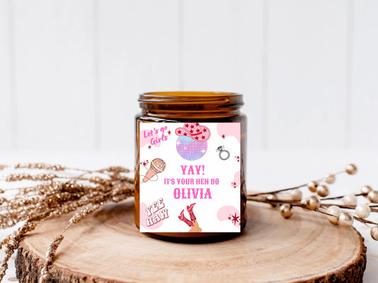 Yay Its Your Hen Do Candle Sticker/ Bachelorette Party Last Rodeo Nash Bash Personalised Hen Party/ Let's Go Girls Nashville Country Cowboy