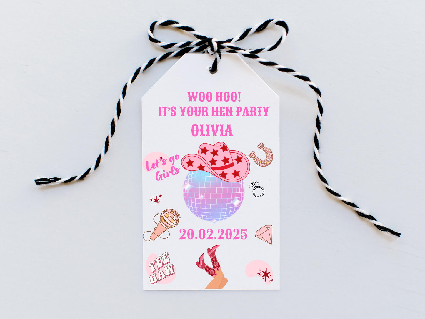 Woo Hoo Its Your Hen Party Gift Tag/ Bachelorette Party Last Rodeo Personalised Bottle Tag/Let's Go Girls Nashville Country Cowboy Boots Tag