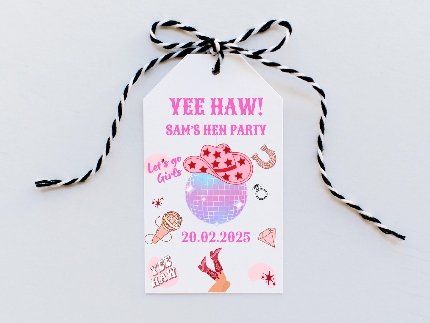 Yee Haw Last Rodeo Hen Party Gift Tag/ Bachelorette Party Personalised Bottle Tag/ Let's Go Girls Nashville Country Cowboy Boots Nash Tag