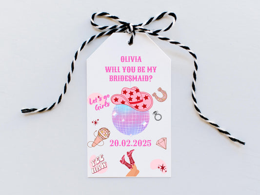 Will You Be My Bridesmaid Last Rodeo Hen Party Gift Tag/ Personalised Bottle Tag/ Let's Go Girls Nashville Country Cowboy Boots Nash Tag