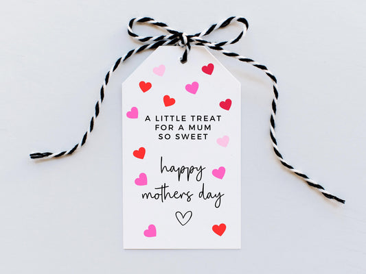 A Little Treat for a Mum So Sweet Happy Mothers Day Gift Tag/ Hearts Happy Mothers Day Gift Bag Box Tag Decor/ Wine Bottle Tag/ Gift for Her