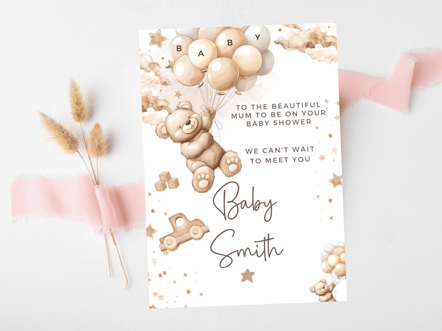 To the Beautiful Mum to Be on Your Baby Shower Card/ Personalised We Cant Wait to Meet You/ We Can Bearly Wait Mummy to Be Card/ Brown Bear