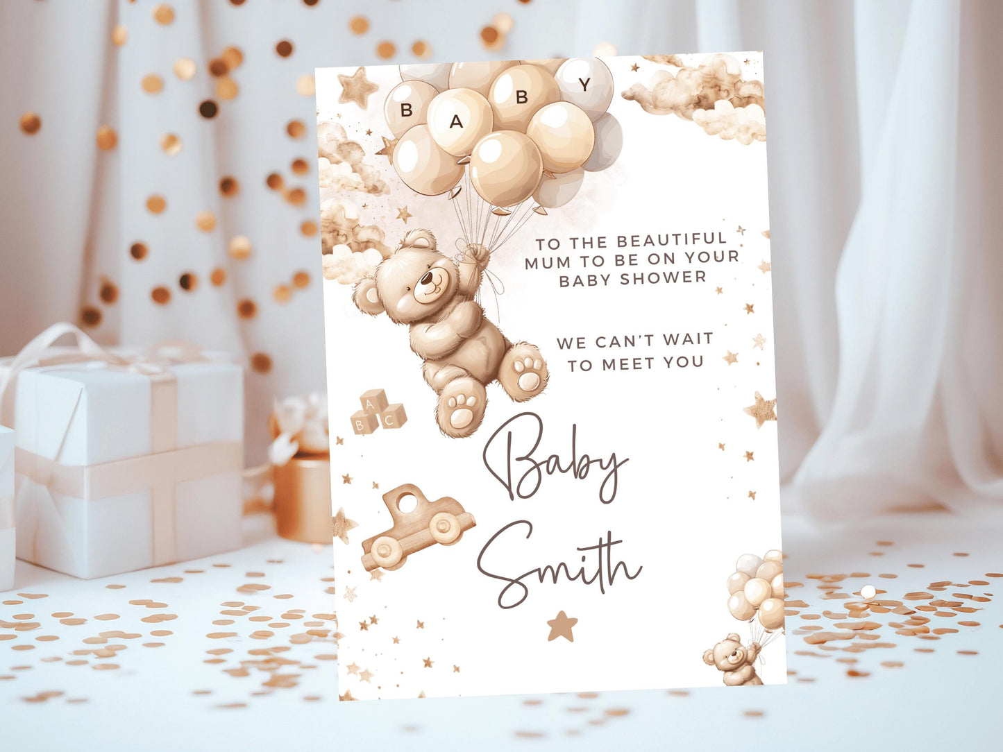 To the Beautiful Mum to Be on Your Baby Shower Card/ Personalised We Cant Wait to Meet You/ We Can Bearly Wait Mummy to Be Card/ Brown Bear