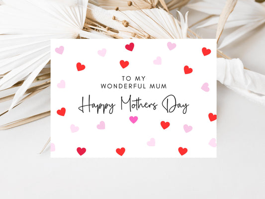 To My Wonderful Mum Happy Mothers Day Card/ Personalised Happy Mothers Day Greeting Card/ I Love You/ Mothers Day Gift for Mum