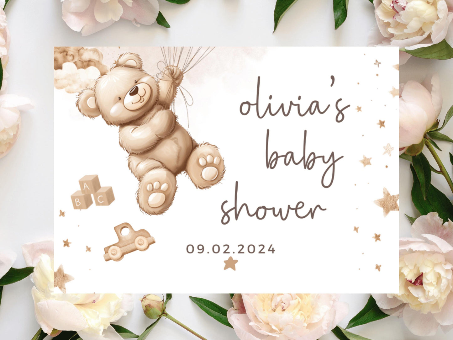 Baby Shower Prosecco Bottle Stickers/ Personalised Neutral Gender Reveal Label/ Brown Teddy Bear Balloons/ We Can Bearly Wait Decor Label