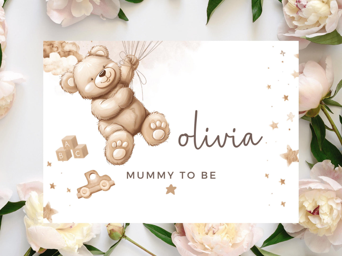 Mummy to Be Baby Shower Prosecco Bottle Stickers/ Personalised Neutral Gender Reveal/ Brown Teddy Bear Balloons/ We Can Bearly Wait Label