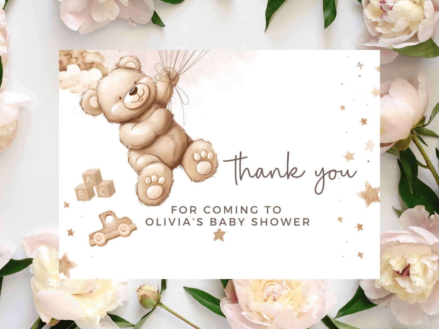 Thank You for Coming to Baby Shower Prosecco Bottle Stickers/ Personalised Neutral Gender Reveal/ Brown Teddy Bear/ We Can Bearly Wait